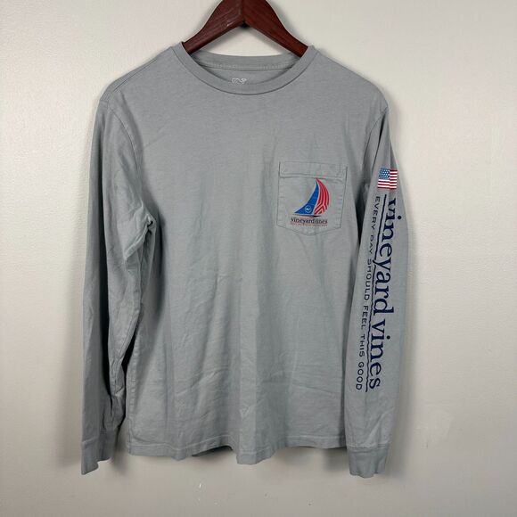 Vineyard Vines Womens Size Small Long Sleeve Shirt Sailboat Grey Patriotic - Picture 4 of 5